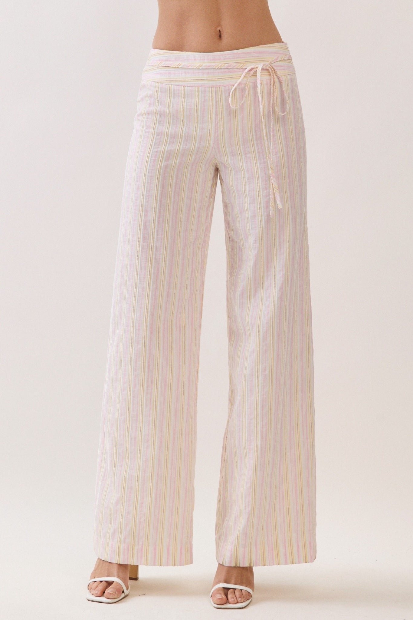 Striped Wrap Tie Wide-Leg Pants